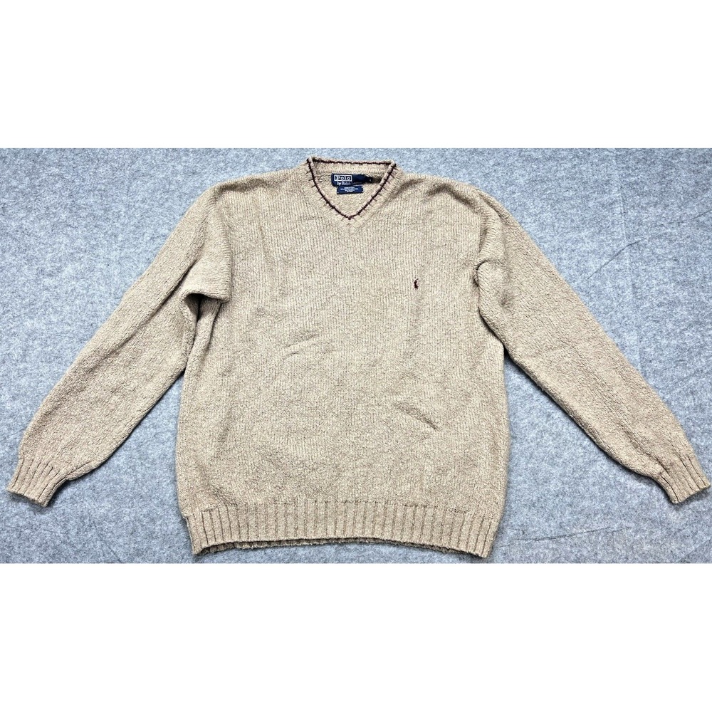 Vintage Polo Ralph Lauren Sweater Mens Large Brown Alpaca Wool V Neck